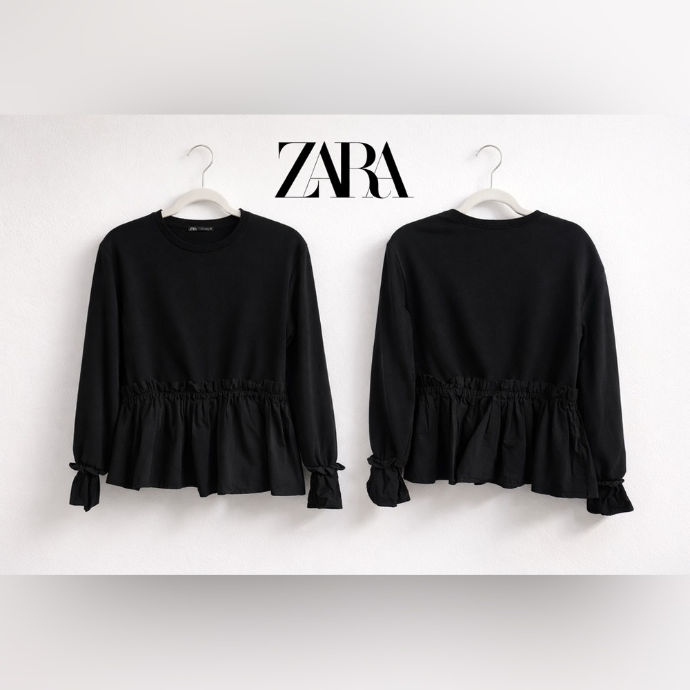 Zara Women's Elegant Black Ruffle Blouse